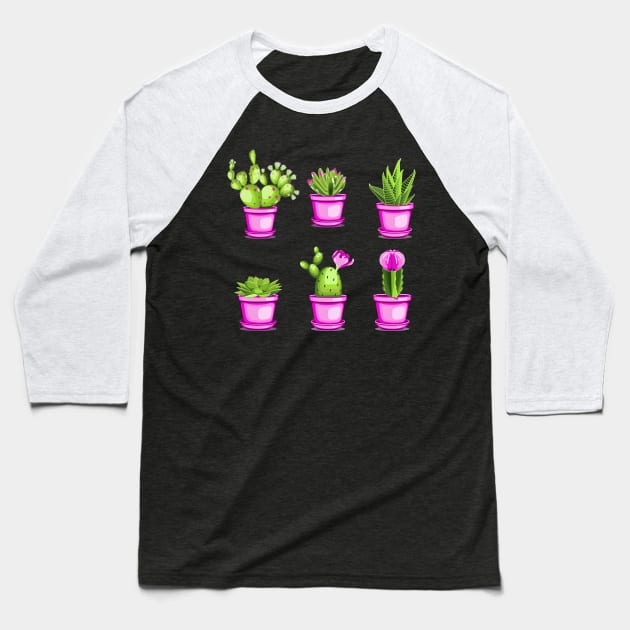 Cactuses and succulents Baseball T-Shirt by Maria Zavoychinskiy 